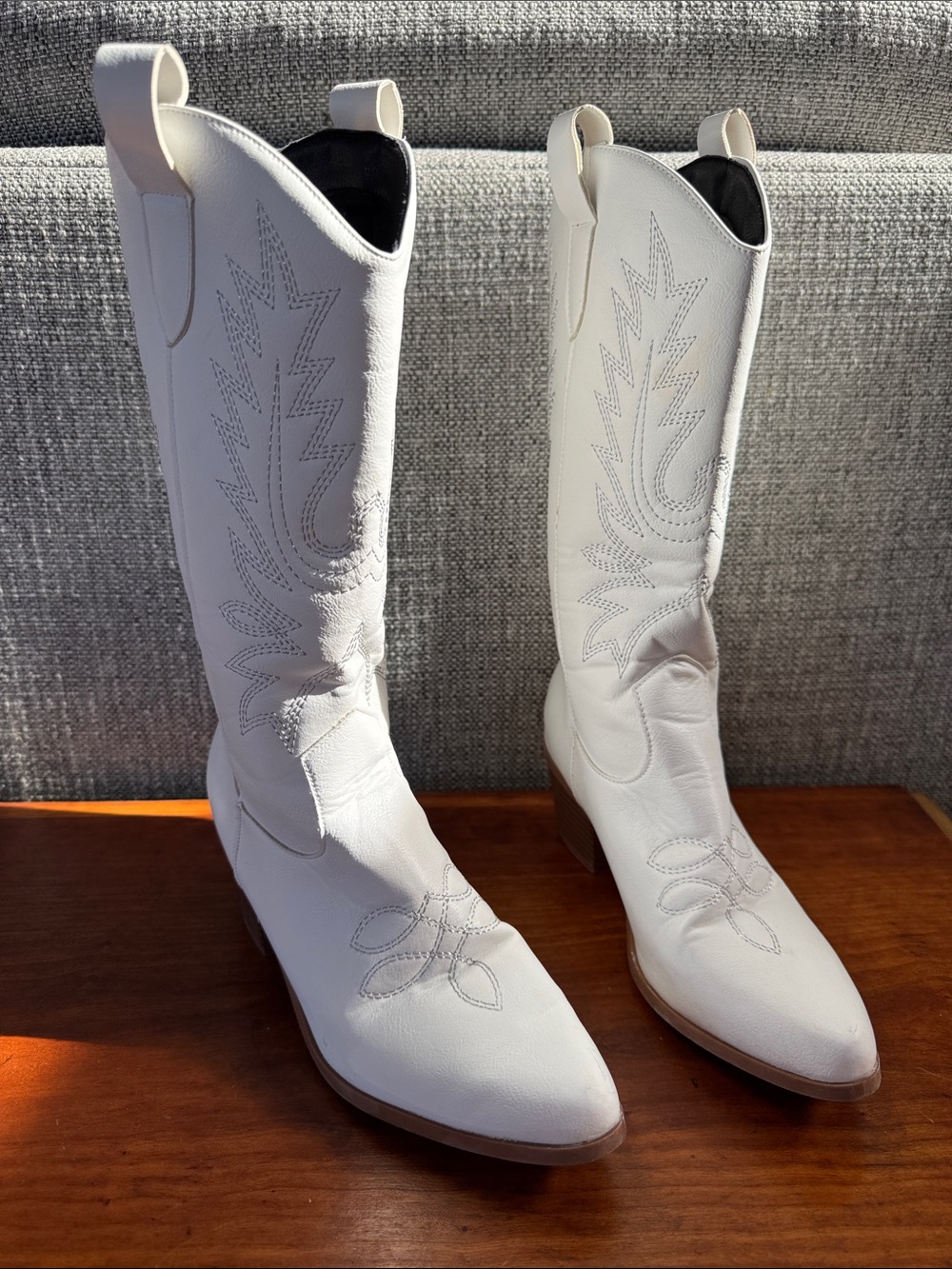 Women's White Western Knee-High Heeled Boots